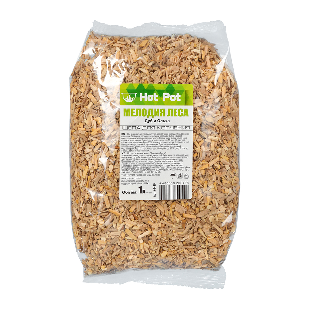 Щепа для копчения (дуб + ольха) 1 л "мелодия леса" (1/25) "hot pot" 61429