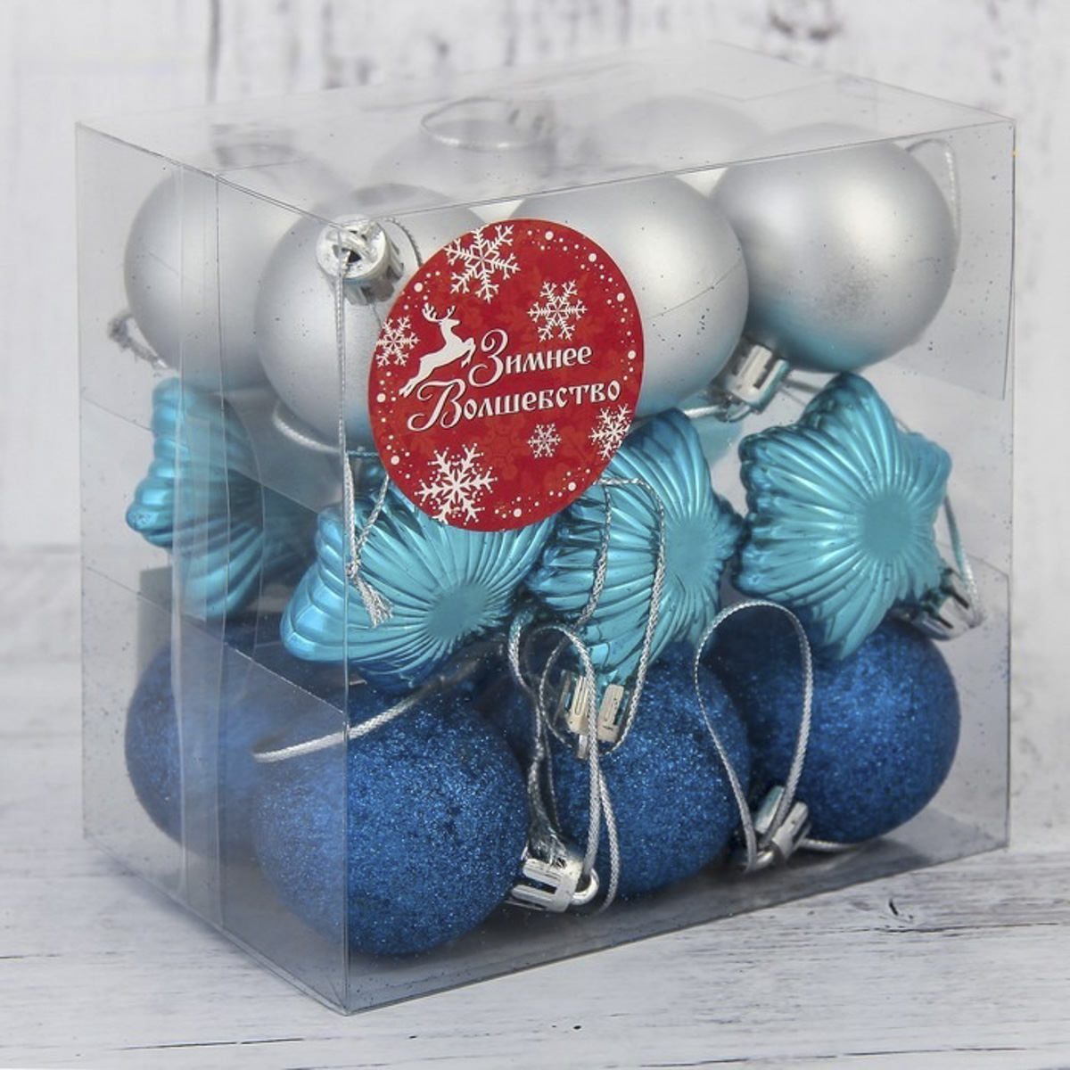 Набор елочных украшений 18 шт. "звездный" (12 шаров, 6 звезд) (1/128) "зимнее волшебство" 3259648