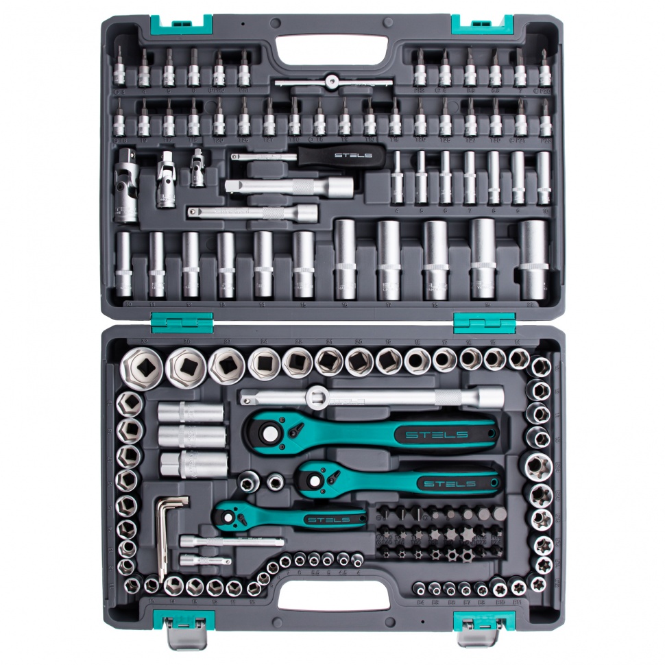 Набор инструмента, 1/4, 3/8, 1/2, Cr-V, S2, усиленный кейс, 151 предмет Stels (14114)