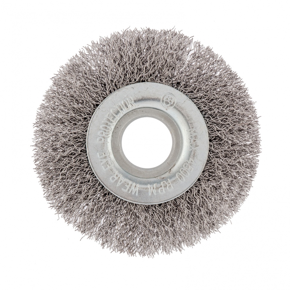 Щетка для УШМ, 100 мм, посадка 22.2 мм, плоская, витая проволока 0.3 мм Сибртех (746487)