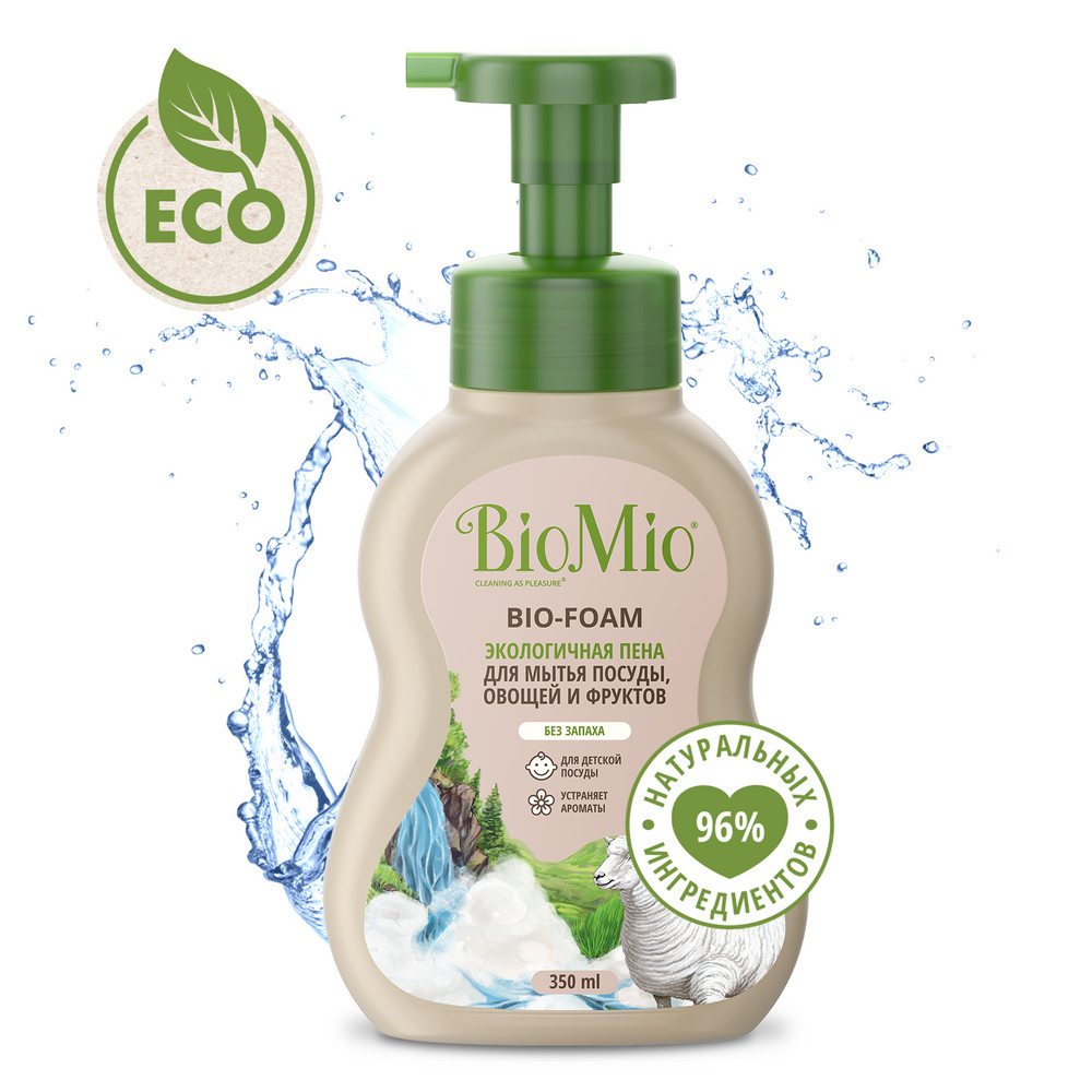 Средство-пенка для мытья посуды "bio-foam" без запаха 350 мл (1/8) biomio