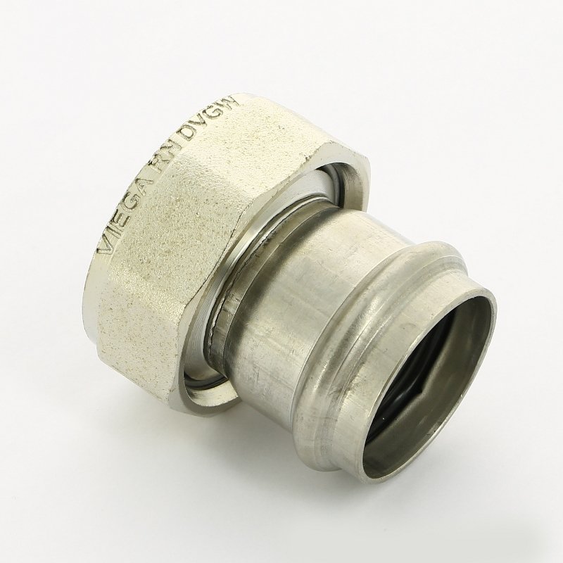 Муфта пресс-В с накидной гайкой 35х1"1/2 нержавеющая сталь Sanpress Inox VIEGA