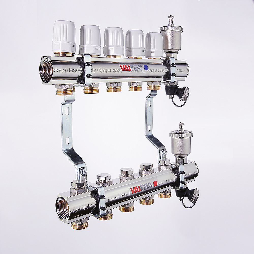 Колл. группа VALTEC 1" x 3/4" ЕК 5 выходов с балансировочными и термостатическими клапанами