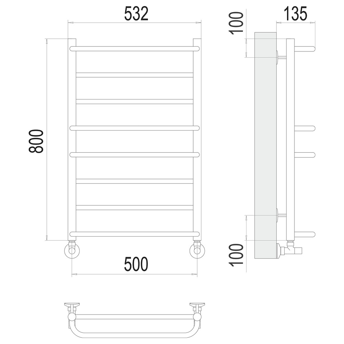 Полотенцесушитель водяной "евромикс" п8 500*800 (хром) "terminus"