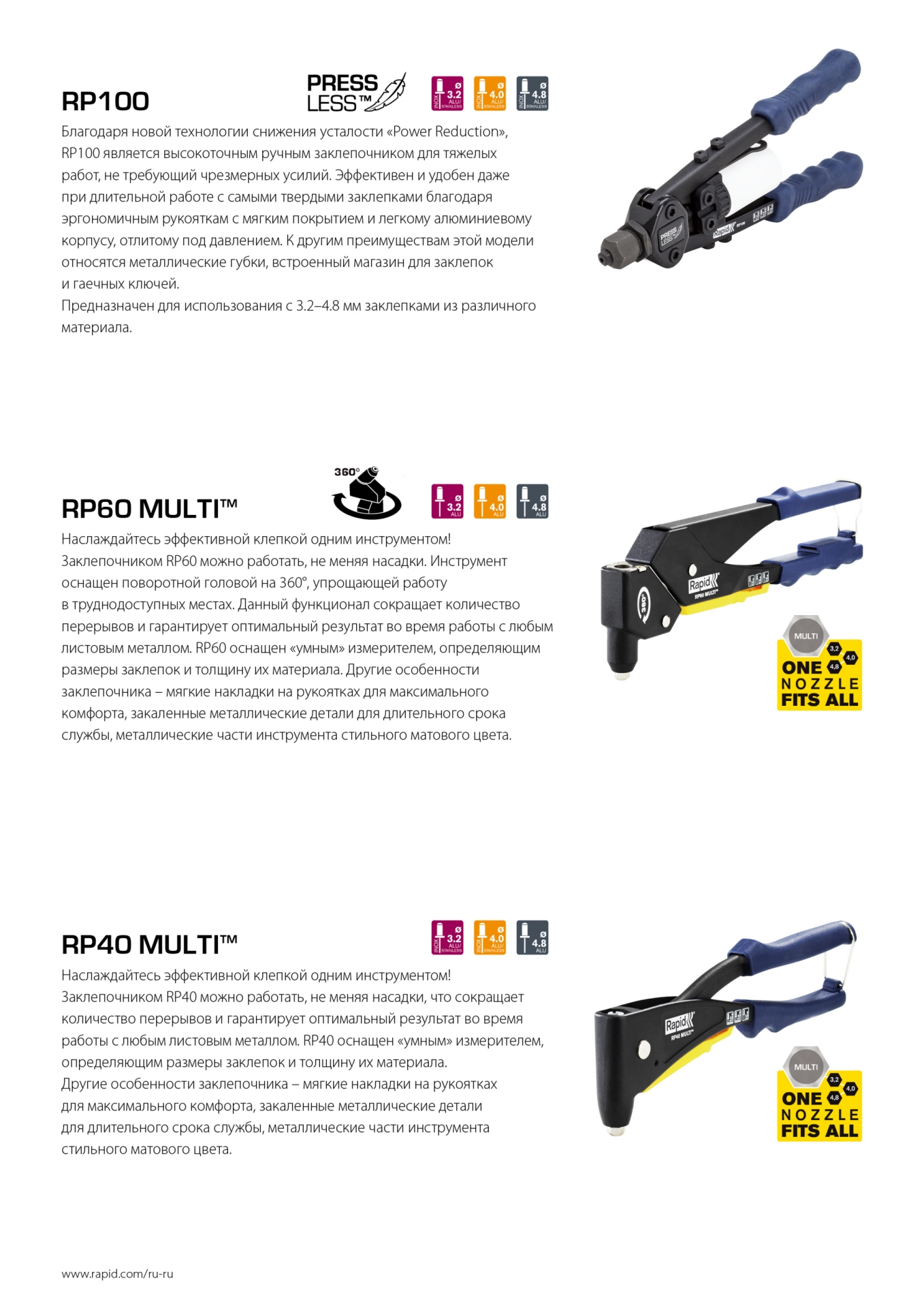 RAPID RP40 Multi, 3.2 мм, 4.0 мм, 4.8 мм, универсальный заклепочник (5001139)