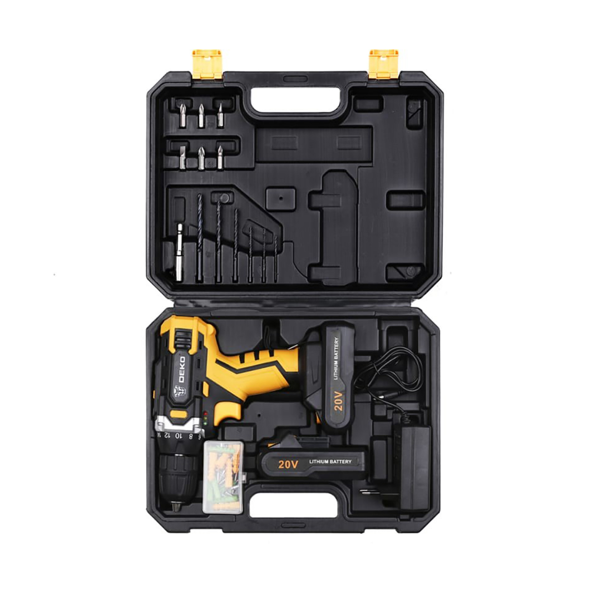 Дрель-шуруповерт аккум. dkcd20fu-li с набором инструментов 63 предм., 2 аккум. "deko" 063-4103