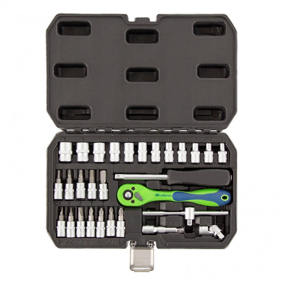 Набор инструментов 29 предметов, CrV, 1/4" Сибртех (13523)