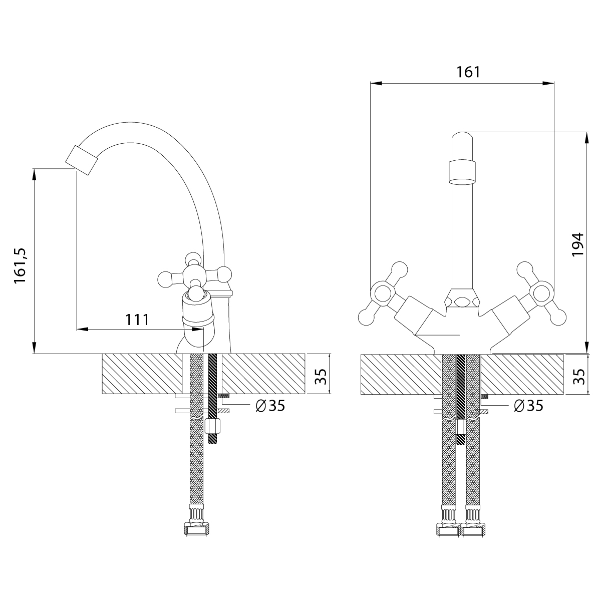 Смеситель для кухни  g02-62  поворотн. излив, двухвентильный (1/12) "rossinka"
