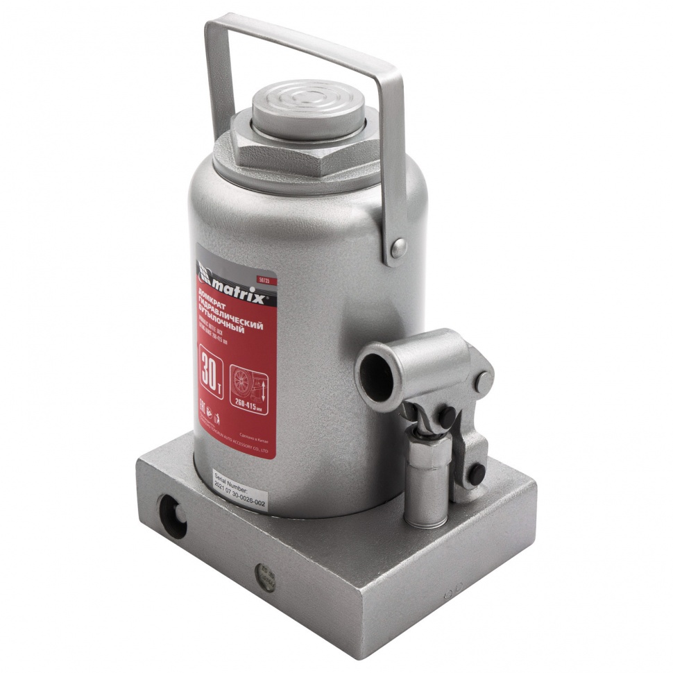 Домкрат гидравлический бутылочный, 30 т, высота подъема 260-415 мм Matrix (50735)