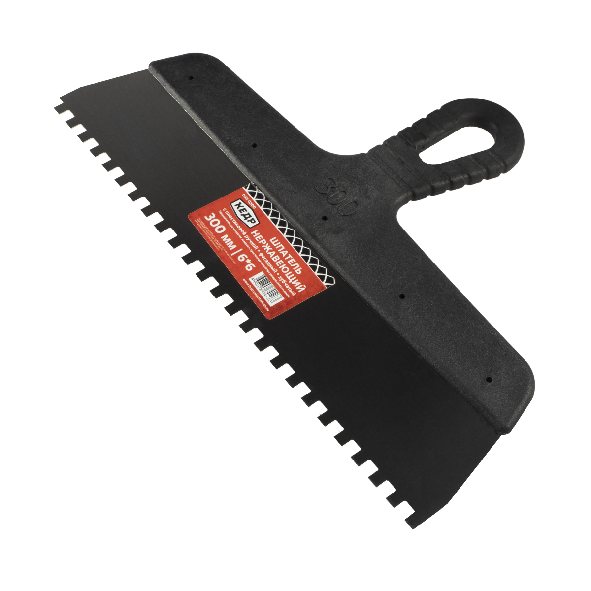 Шпатель фасадный зубчатый  6 х 6 мм  нерж. 300 мм пластм. ручка (1/10) "кедр"  046-0300