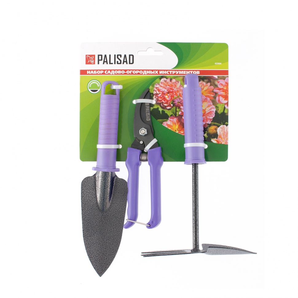 Набор садового инструмента с секатором, пластиковые рукоятки, 3 предмета, Standard, Palisad (62904)