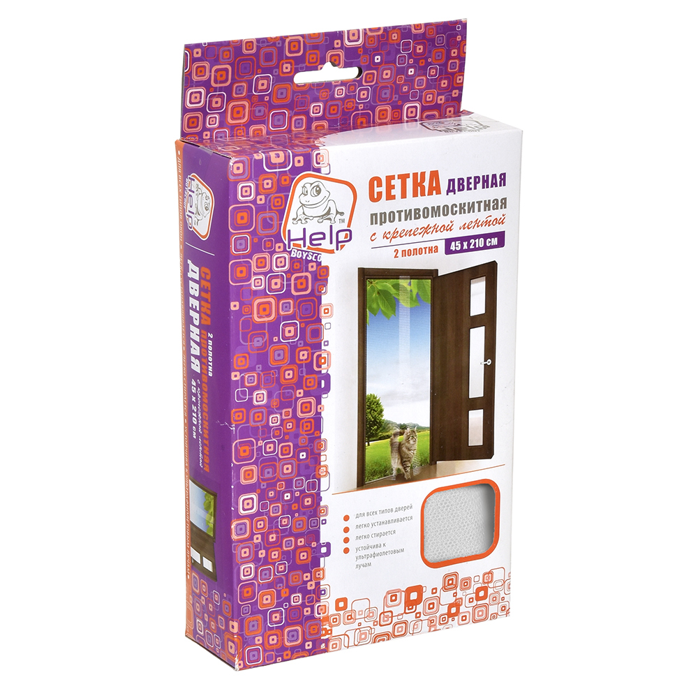 Сетка москитная 0,45*2,1 м  2 шт. + крепежная лента (1/20) "help" 80003