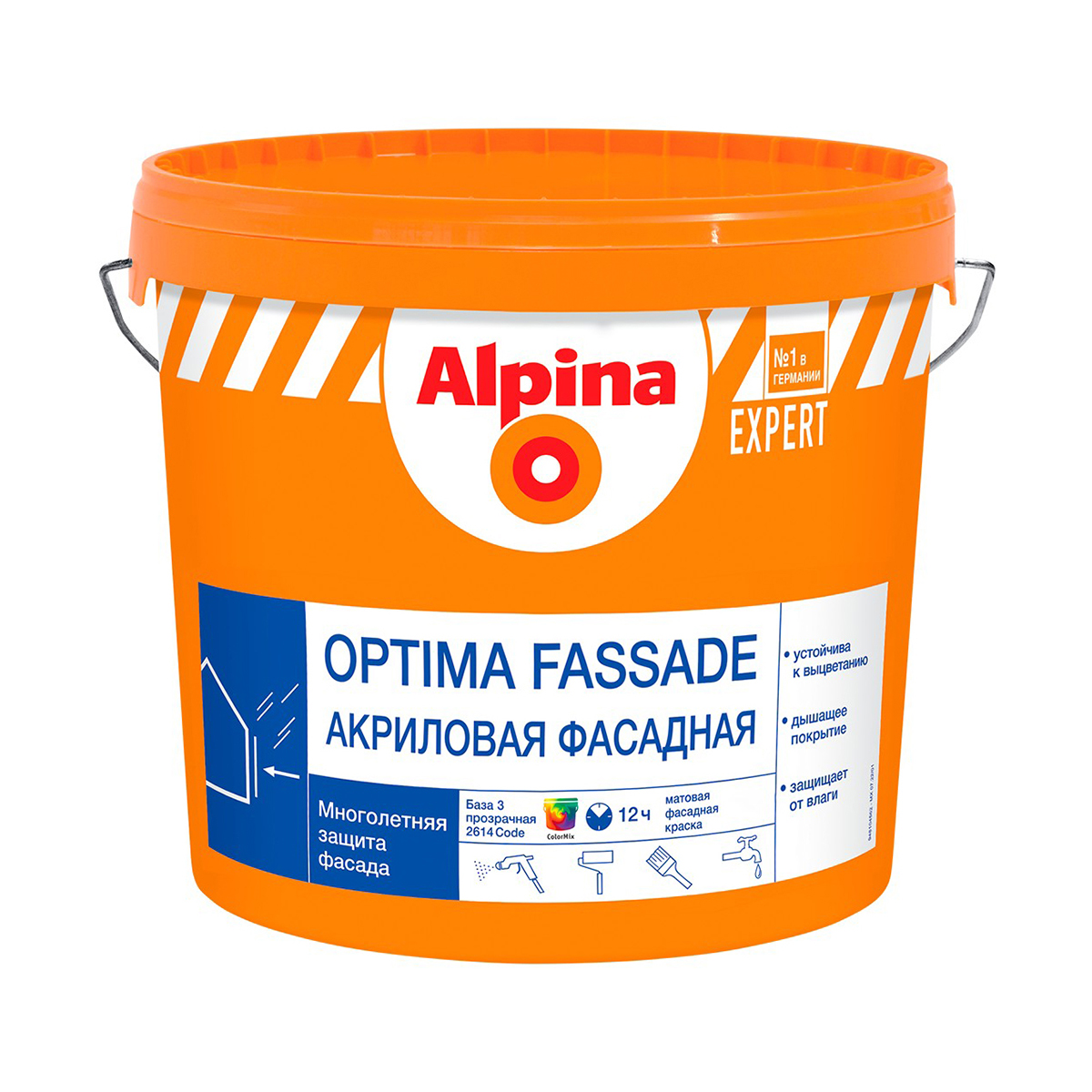 Краска фасадная "expert optima fassade" матовая база 3 (бесцветная) 2,35 л (1) "alpina"