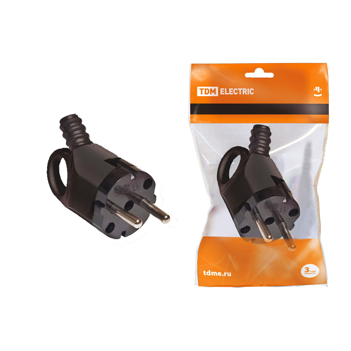 Вилка угловая с ушком с заземл. 16а 250в, черая (1/35/350) tdm sq1806-0006