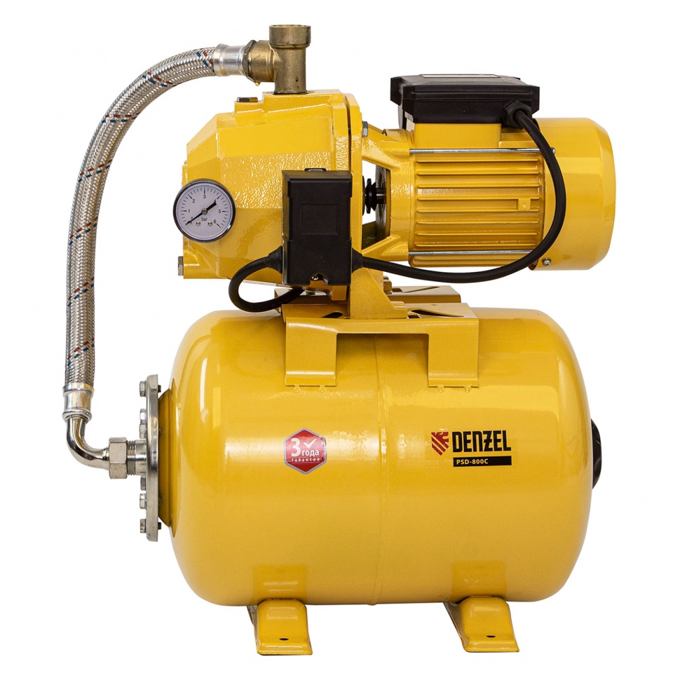 Насосная станция эжекторная PSD800C, 800 Вт, 2400 л/ч, ресивер 24 л, всасывание 20 м Denzel (97212)