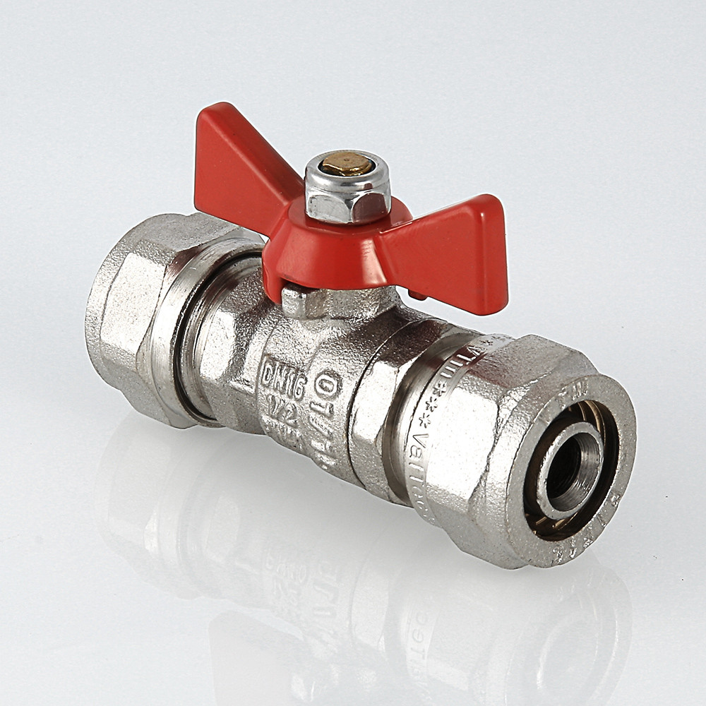 Кран шаровый VALTEC бабочка обжим двухсторонний редуцированный 16 х 16