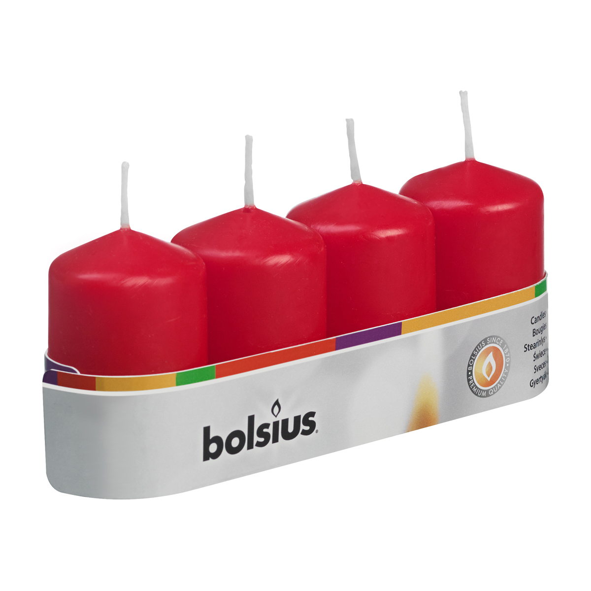 Свеча столбик Bolsius, 60 x 40 мм, красная, комплект из 4 шт