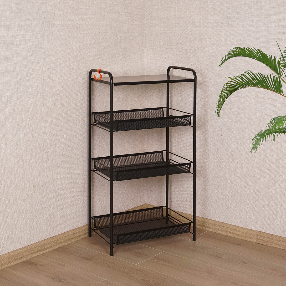 Этажерка "ладья 34с" 3 корзины + полка (300*450*840 мм) черный (1) э 558 ч