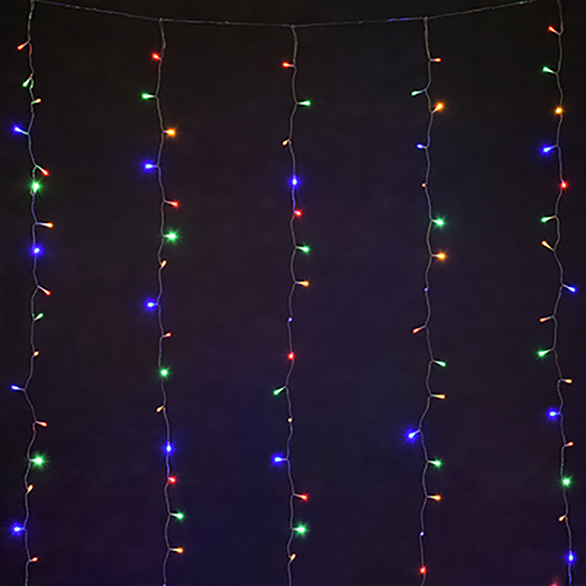 Электрогирлянда "занавес" 1,5*1,5 м, 96 разноцв. ламп, 6 нитей, 8 реж., блок питания (1/4) "vegas"