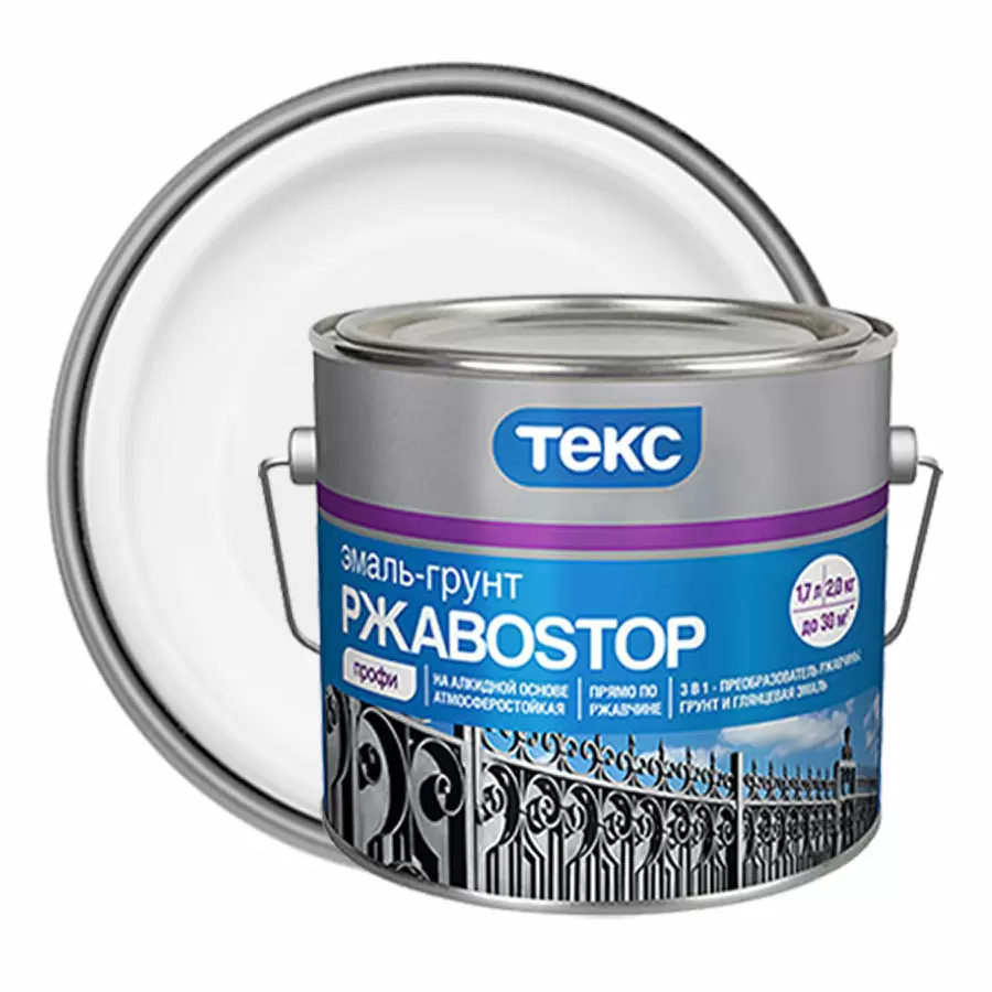 ТЕКС ПРОФИ РЖАВОSTOP грунт эмаль прямо по ржавчине 3 в 1, белый (2кг)