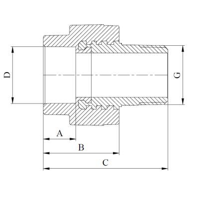 Муфта комбинированная под ключ 63 х 1"1/2 (ВР) ПП (PP-R100) серая HEISSKRAFT