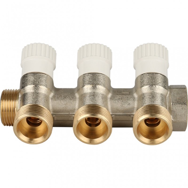 Коллектор 3/4" STOUT с вентилями на 3 выхода 3/4"ЕК