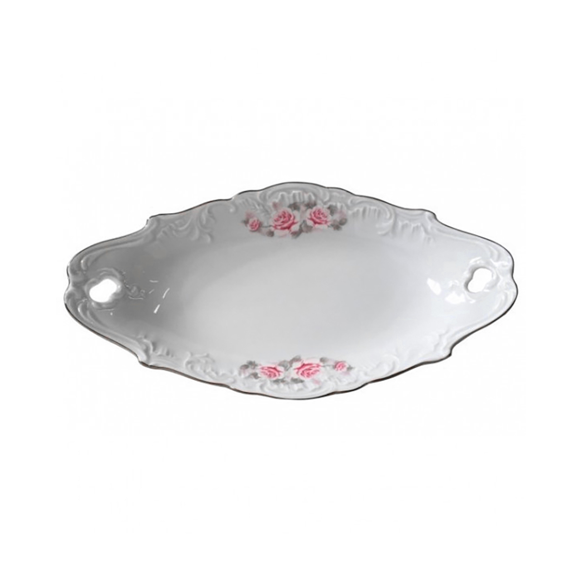 Блюдо овальное с ручками "rococo" бледная роза 25 см (1/6/36) "cmielow" omdz23-рококо-5