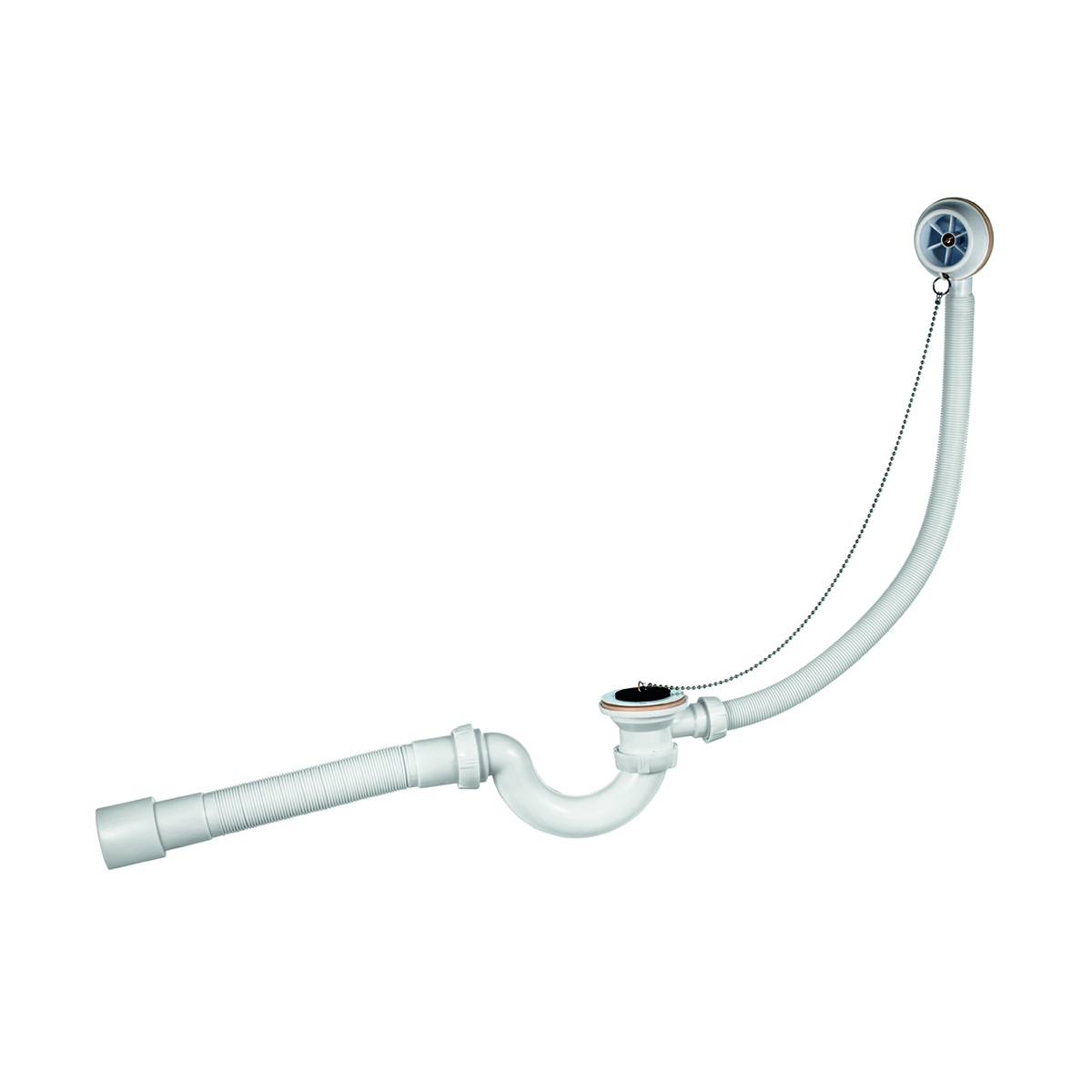 Сифон для ванн 1 1/2" х 40 мм с переливом и гофротрубой 500 мм 40х40/50 мм (1/30) "wirquin"