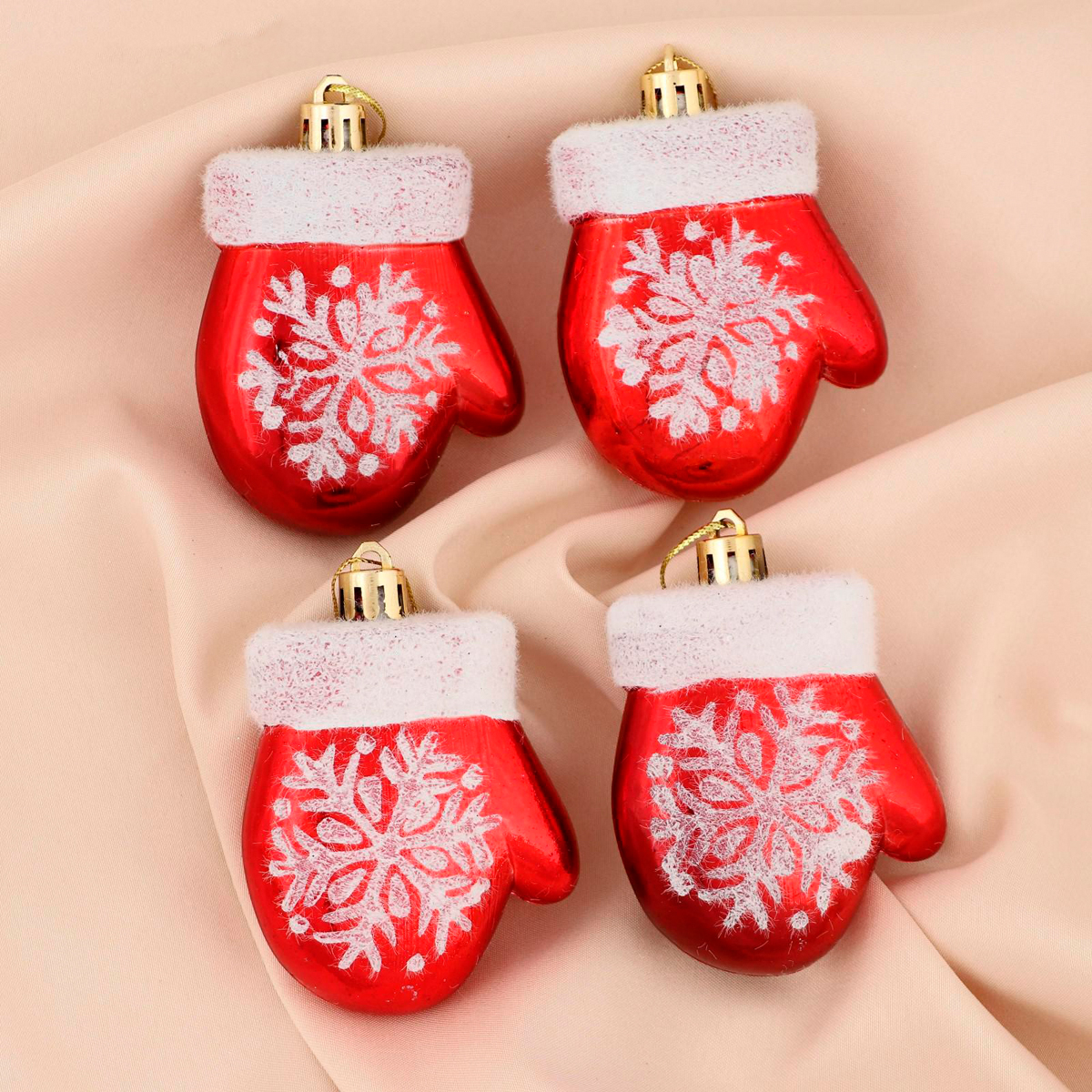 Украшение новогоднее "варежка со снежинкой" (набор 4 шт.) 8 см, красный "зимнее волшебство" 815883