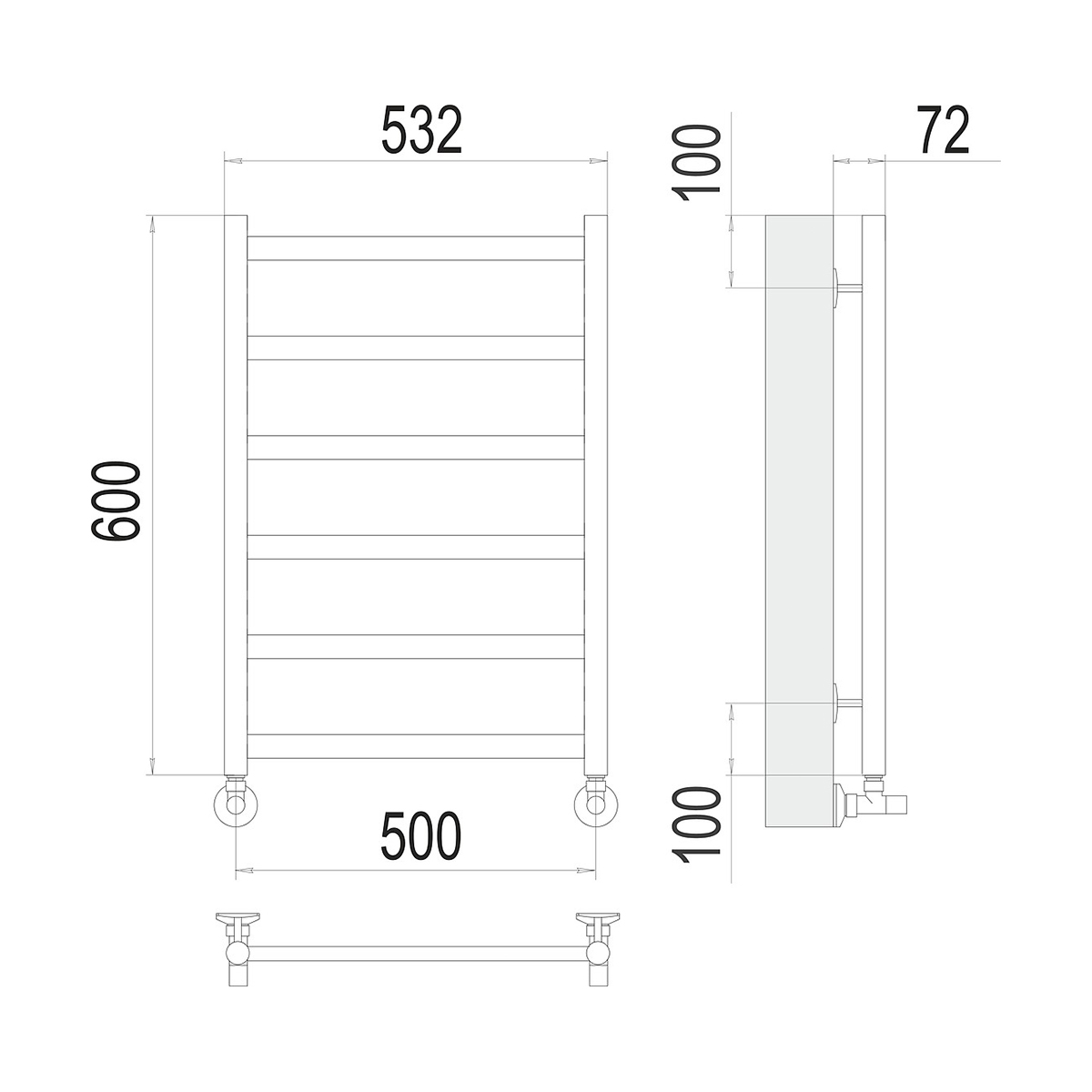 Полотенцесушитель водяной "аврора" п6 500*600 (хром) "terminus"