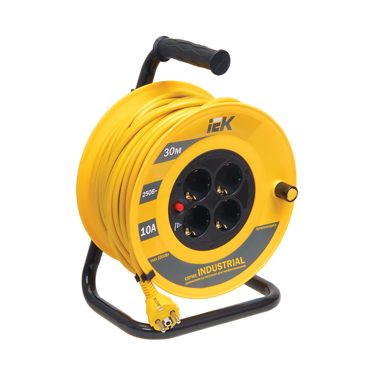 Удлинитель на катушке "industrial" с термозащ. 4 розетки, 30 м 3*1 мм (1) "iek"