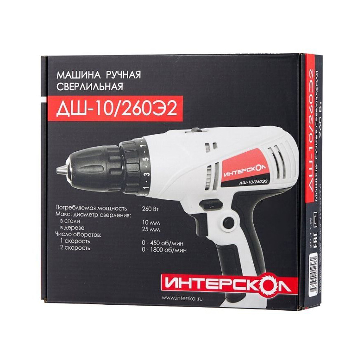 Дрель-шуруповерт дш-10/260э2 (1/8) "интерскол" 211.1.1.00