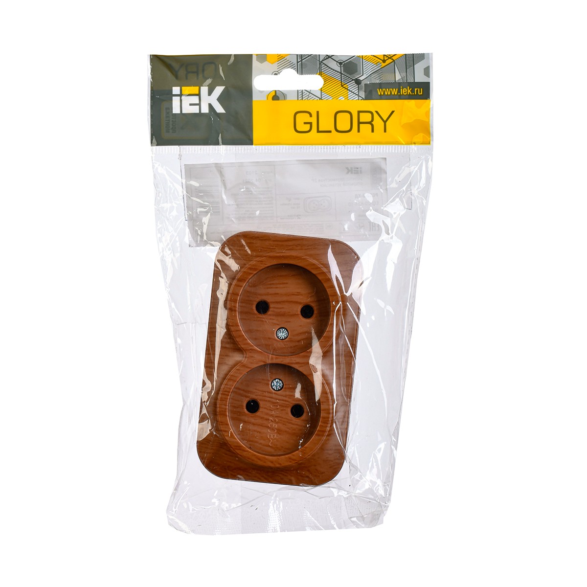 Розетка открыт. уст. "glory" 2-х местн. рс22-2-хд, 10а, дуб (1/24/288) "iek"