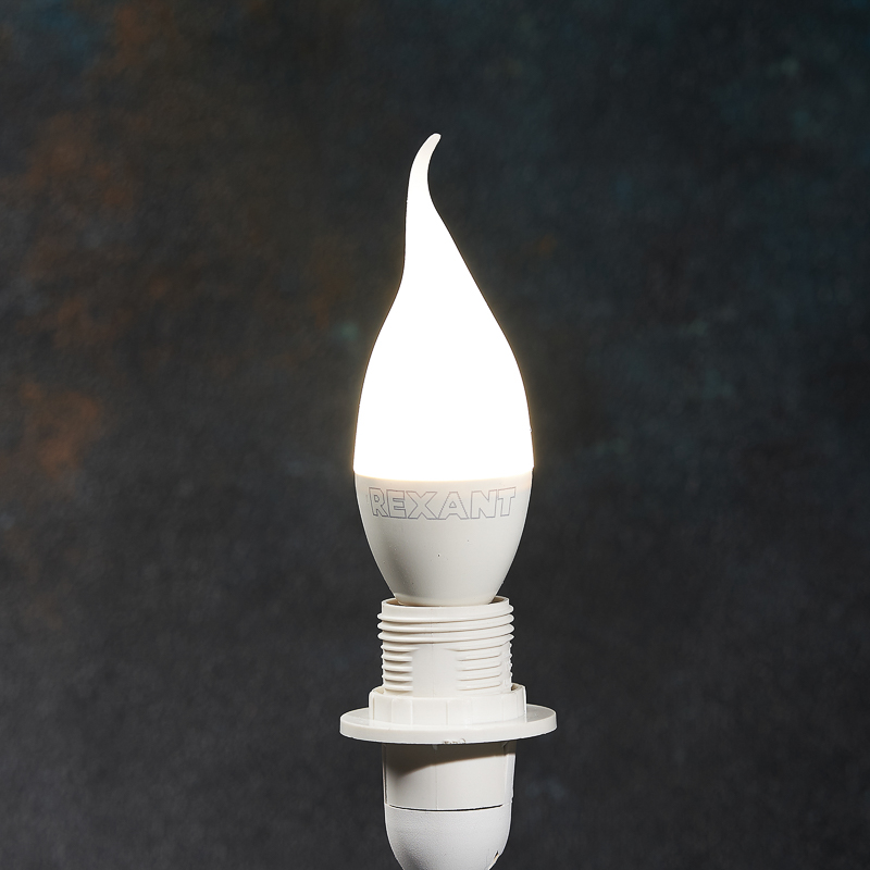 Лампа светодиодная "rexant" свеча на ветру (cw) 7,5w 4000 k 713 лм e14, нейтр. свет (10/100) 604-046