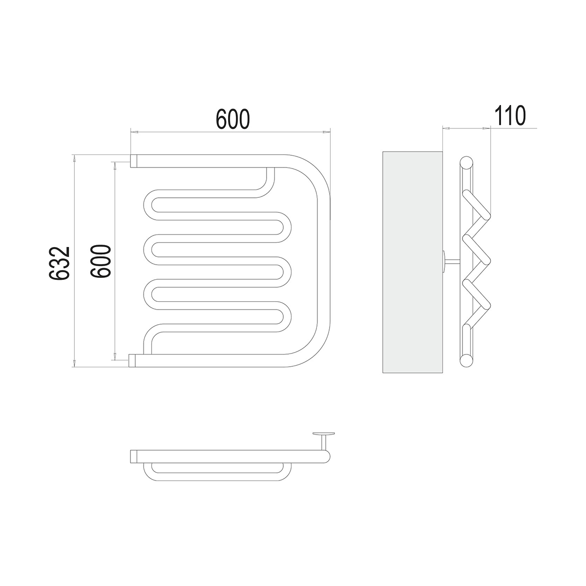 Полотенцесушитель водяной "фокстрот-лиана aisi" 600*600 (хром) "terminus"