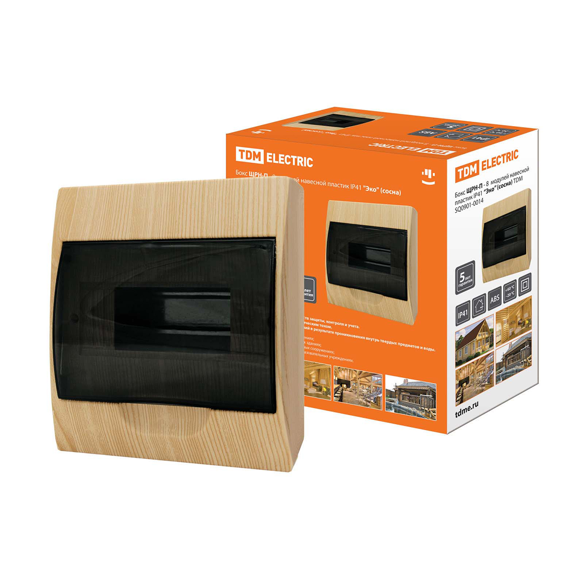 Щиток распределительный навесной щрн-п  8 модулей, пластик ip41 "эко" (сосна) (1/20) tdm sq0901-0014