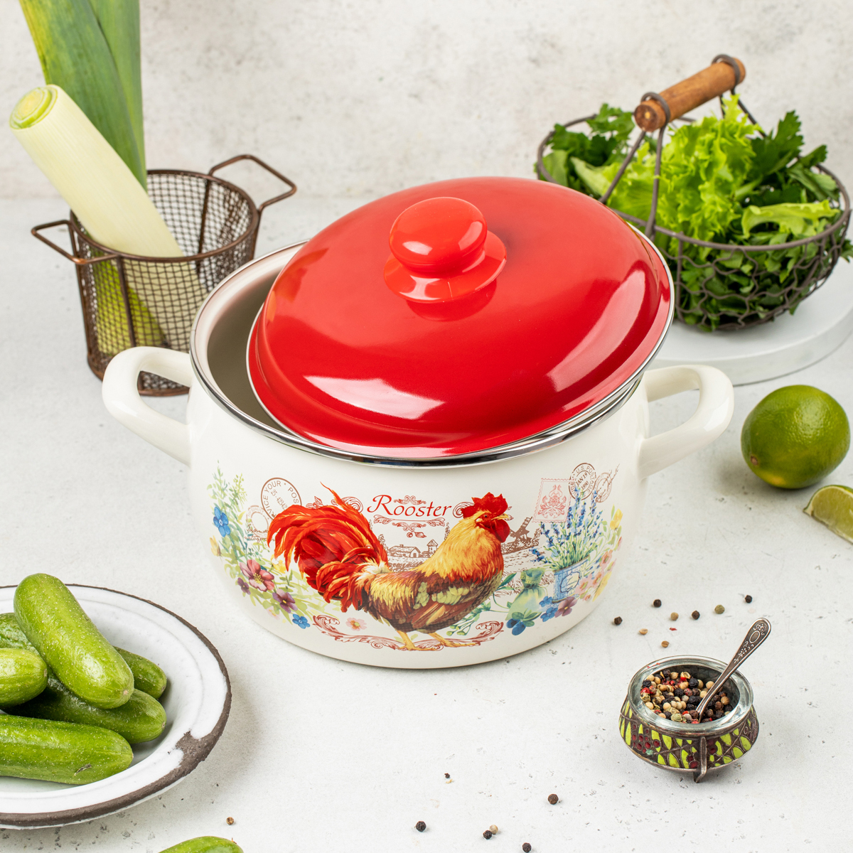 Кастрюля эмалиров. "золотой петушок" 7,5 л, 24 см металл. крышка (1/4) "metrot"