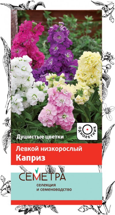 Семена цветов левкой низкорослый "каприз" ("1)  0,3 г (10/1200) "семетра"