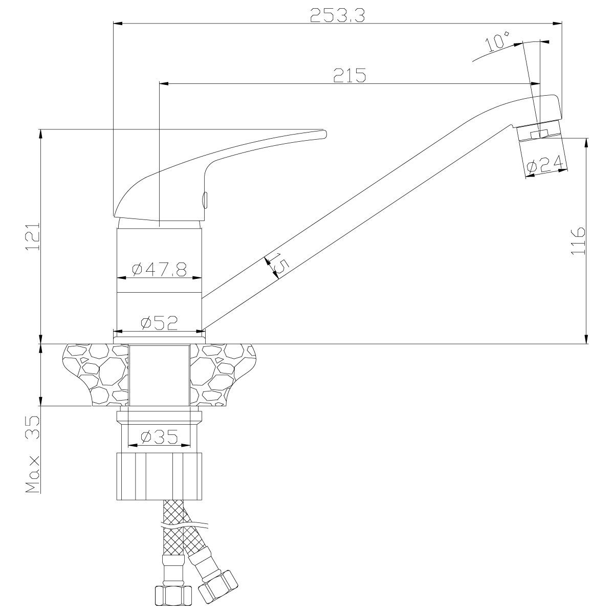 Смеситель для кухни  y40-21u  поворотн. излив (1/12) "rossinka"