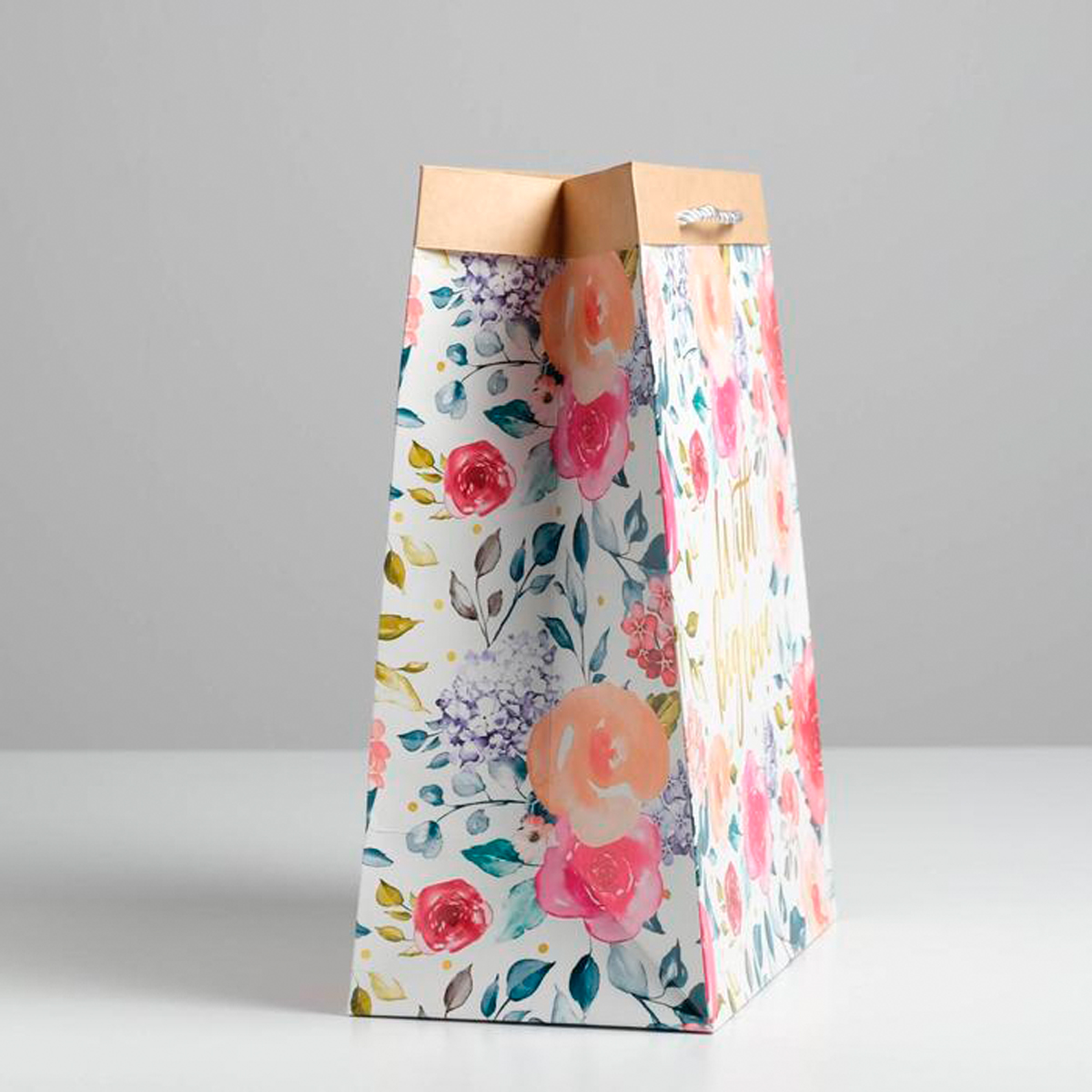 Пакет подарочный крафтовый "with big love" 26*32*14 см (1/3/120) "дарите счастье" 5307533