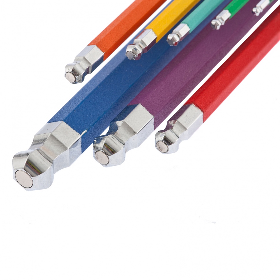 Набор ключей имбусовых HEX, 1.5-10 мм, S2, 9 шт, магнит, экстра-длинные с шаром, хром/краска Gross (16400)