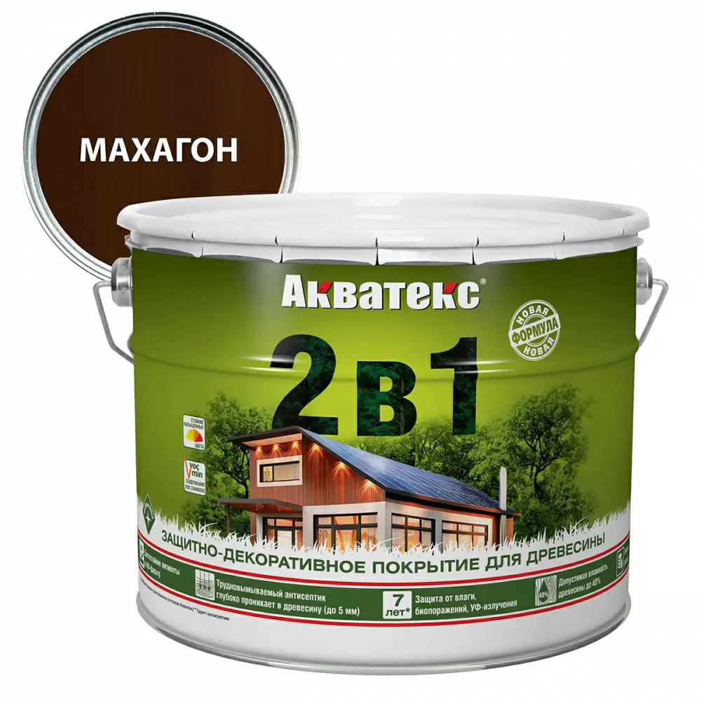 Акватекс 2 в 1 защит.-декор. покрытие для дерева алкидное полуматовое лессирующее, махагон (9л)