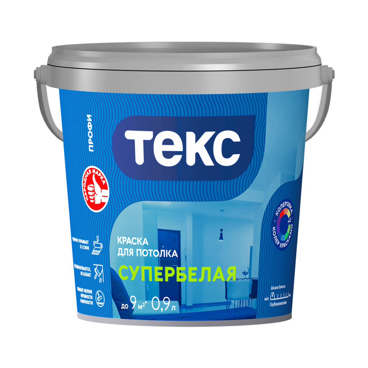 Краска в/д "профи" для потолков супербелая  0,9 л (18) текс