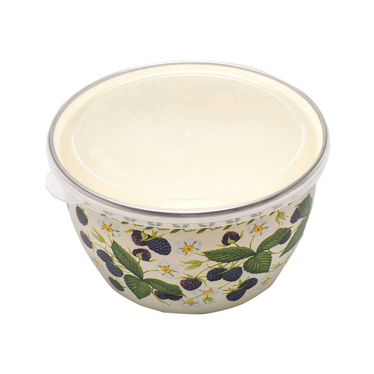 Миска эмалиров. "ежевика" 2,4 л, 18 см пласт. крышка (1/4) "metrot"