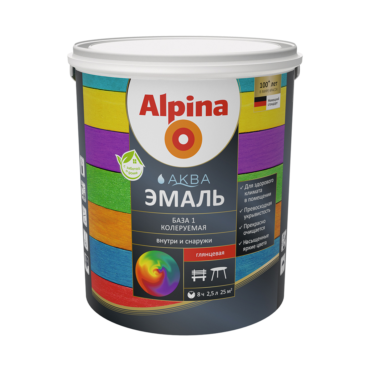 Эмаль акриловая "аква" по металлу глянц. база 1  белая 2,5 л (1) "alpina"
