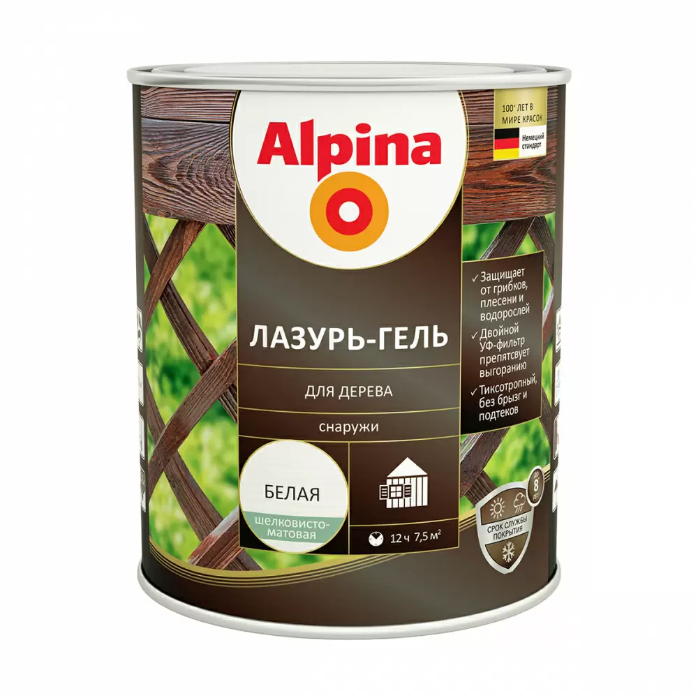 ALPINA лазурь-гель для дерева шелковисто-матовый, белый (0,75л)