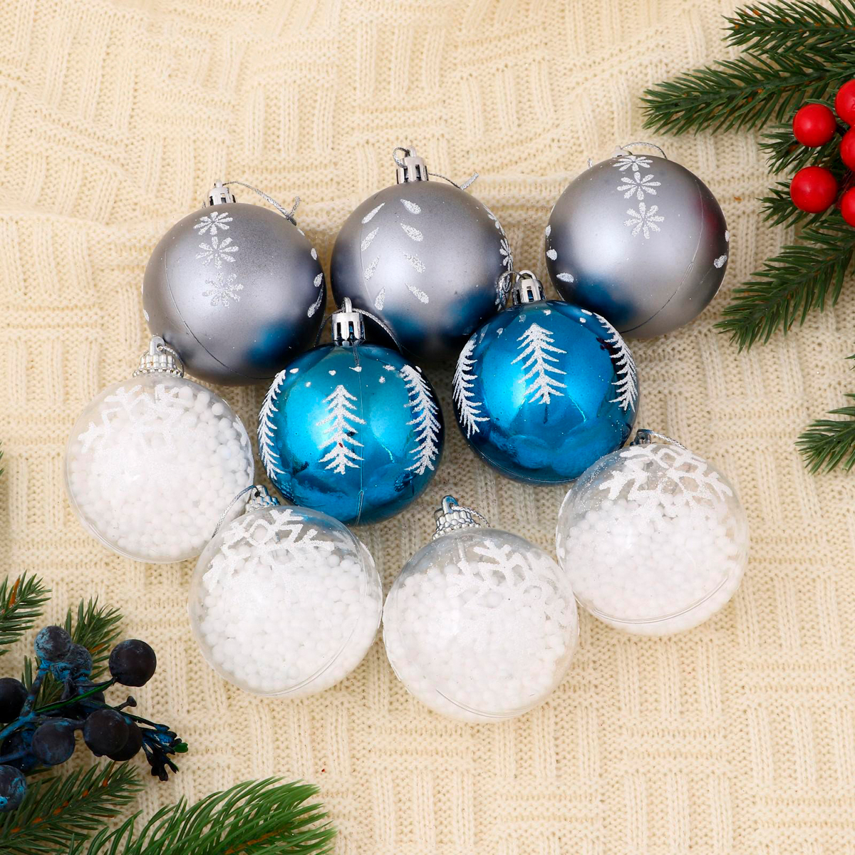 Шары новогодние d-6 см (набор 9 шт.) "снежный"  "зимнее волшебство"  4962744