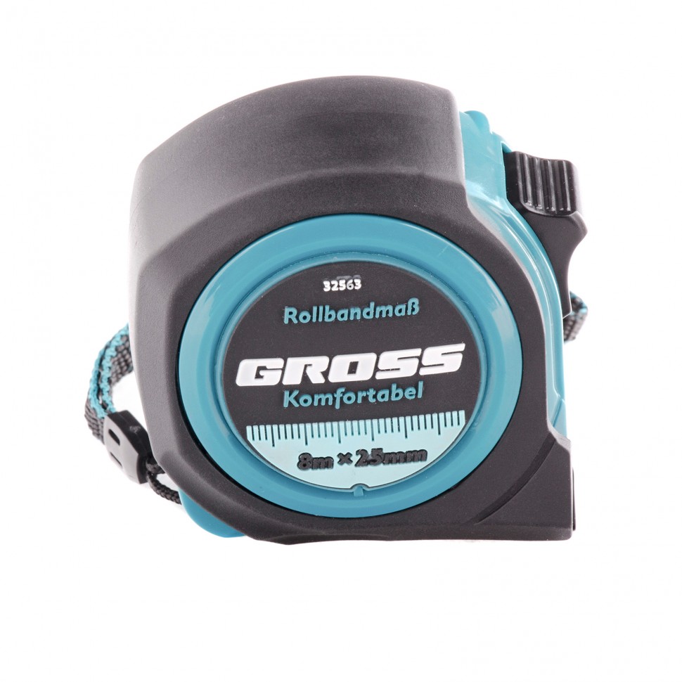 Рулетка Komfortabel 8 м х 25 мм, обрезиненный корпус Gross (32563)