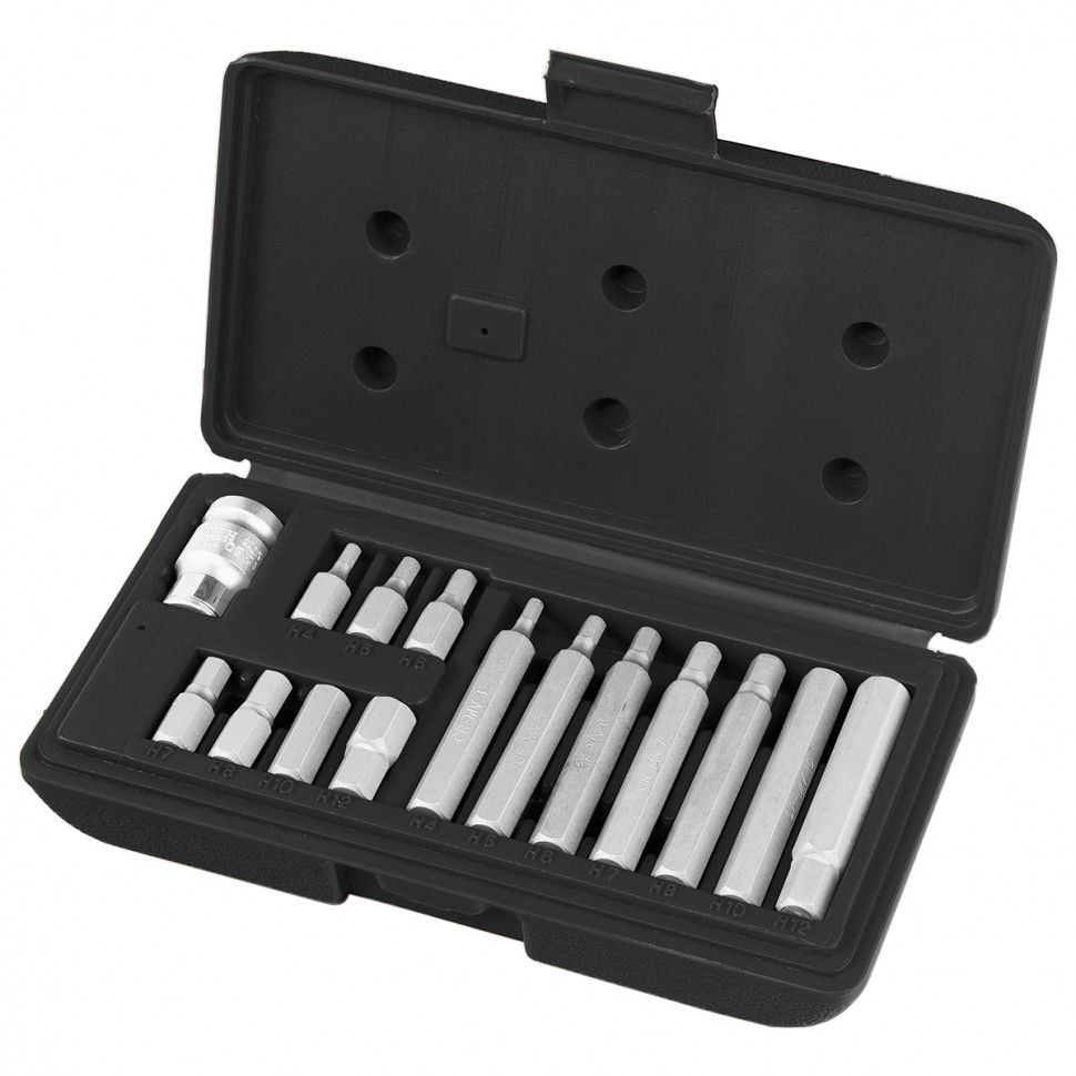 Набор бит HEX, хвостовик-шестигранник 1/2, CrV, 10 мм, 15 предметов Stels (11313)