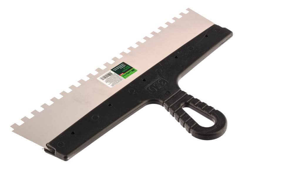 Шпатель из нержавеющей стали, 350 мм, зуб 8 х 8 мм, пластмассовая ручка Сибртех (85477)